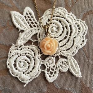 Peach Rose Pendant Necklace w/Mini Pearls